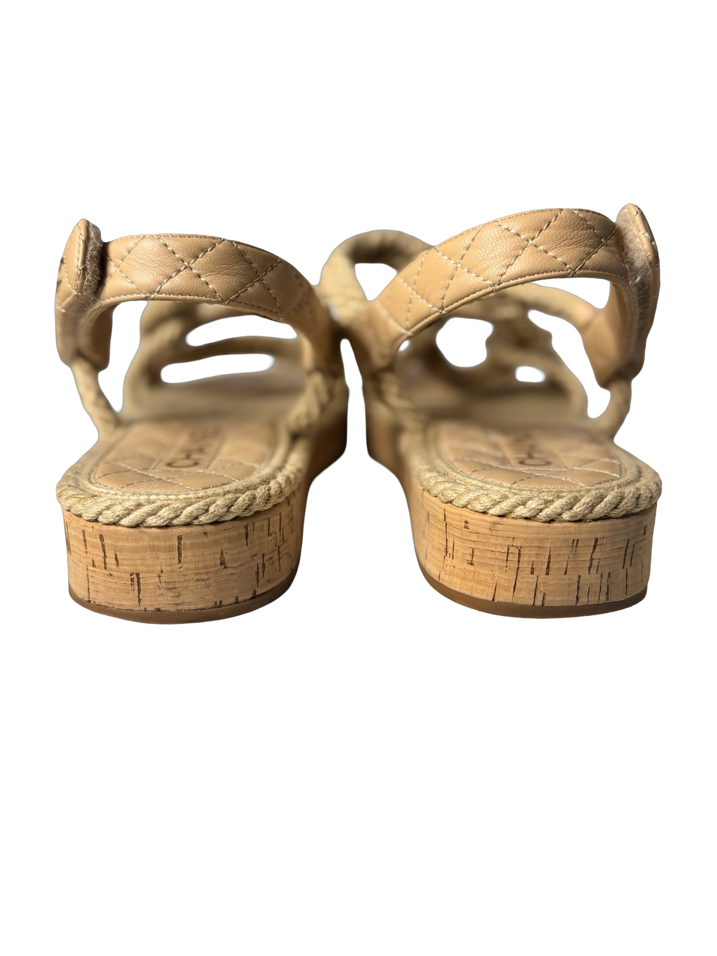 Chanel Cord Lambskin Quilted Logo Sandals in beige Sz41 (Preowned)