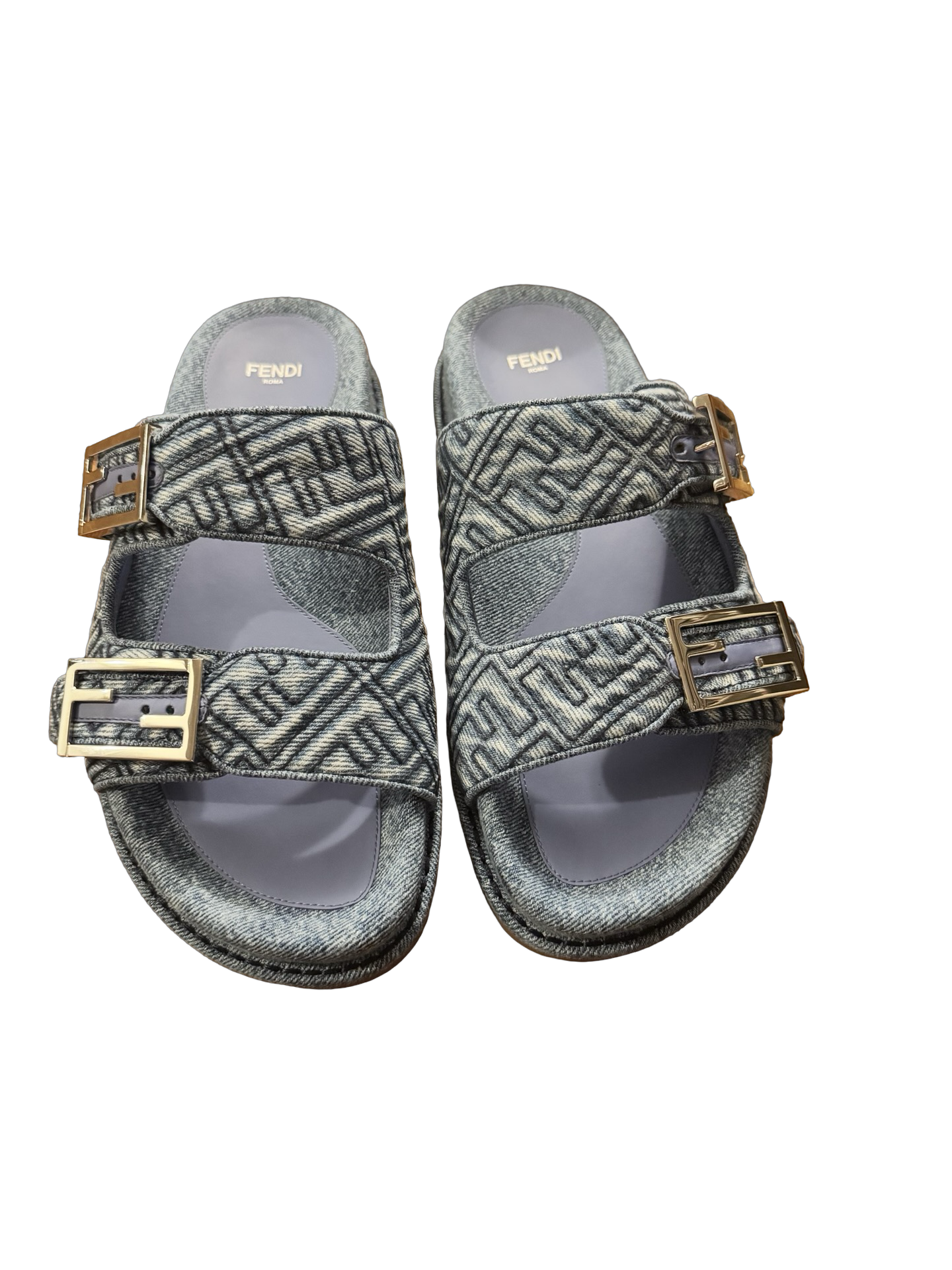 Fendi FF Motif Denim Canvas Slide Sandals – Brand New in Box