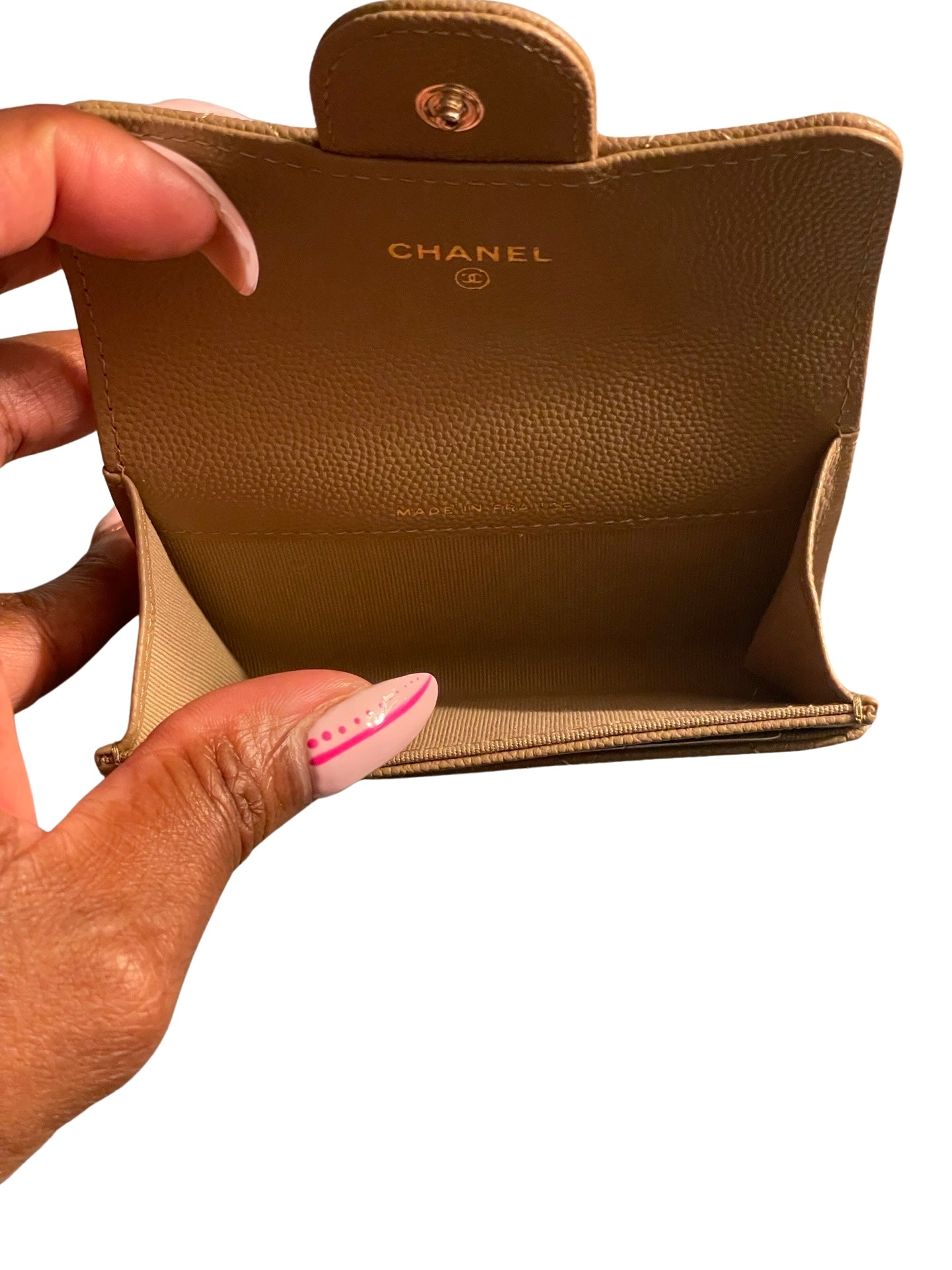 CHANEL 22A Beige/ Caramel Classic Flap Caviar Leather Card Holder NWT