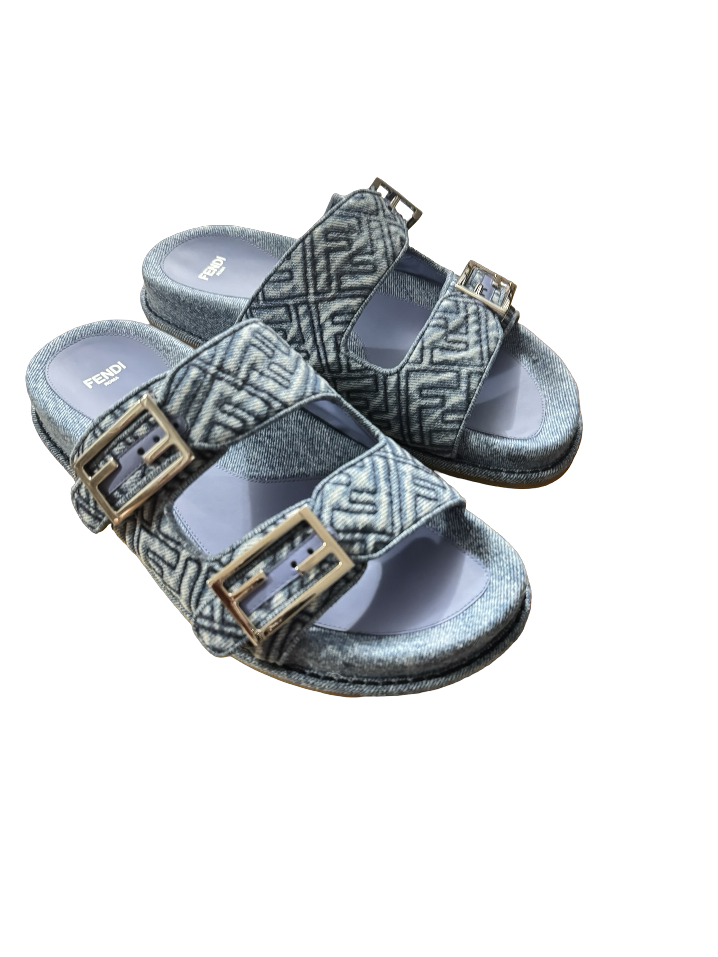 Fendi FF Motif Denim Canvas Slide Sandals – Brand New in Box
