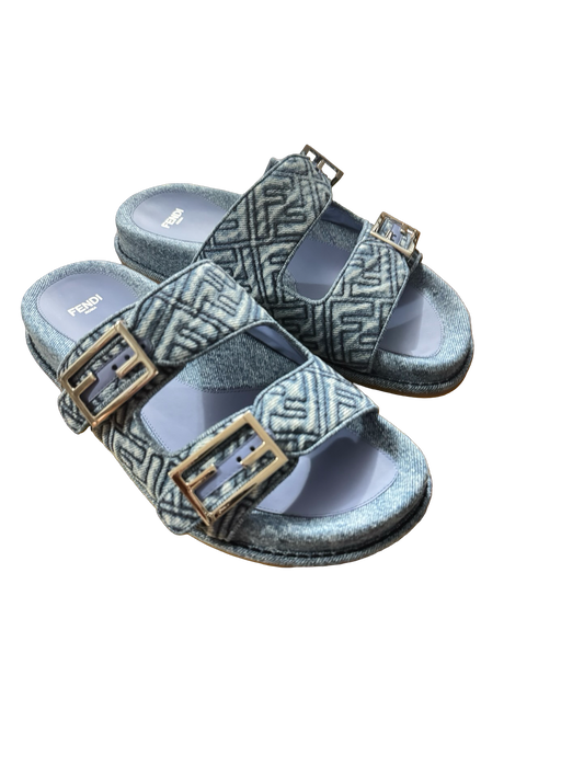 Fendi FF Motif Denim Canvas Slide Sandals – Brand New in Box