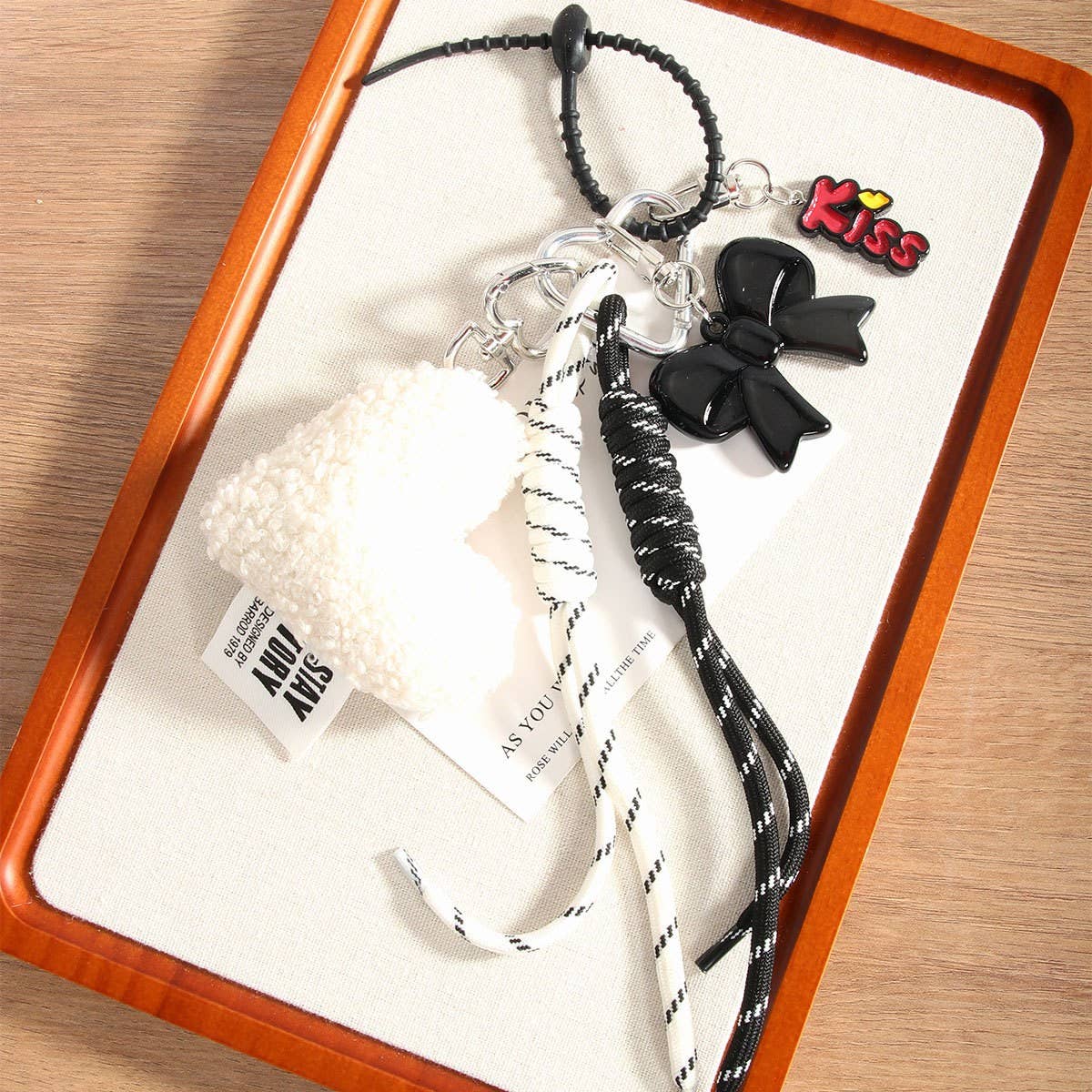 Chic Heart Bow Bag Charm with Braided Strap