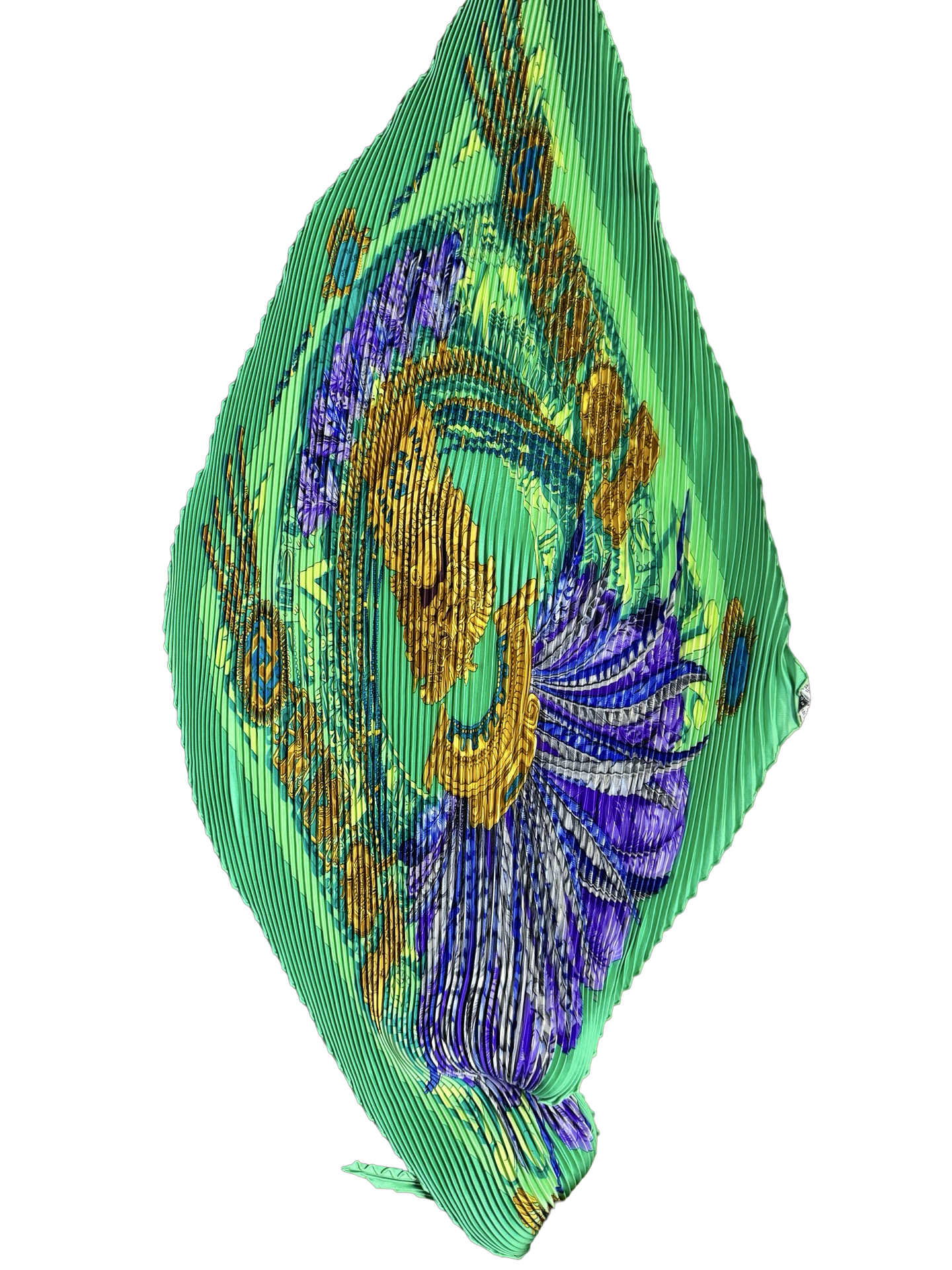 Hermès Plissé Silk Scarf – Emerald Green & Gold Preloved