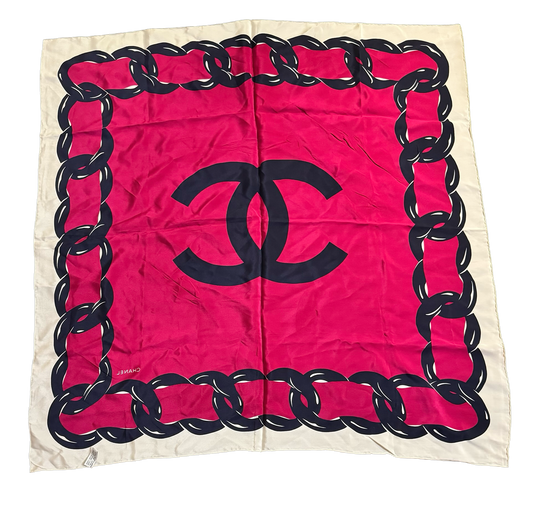 Chanel CC Silk Chain Border Square Scarf Preloved