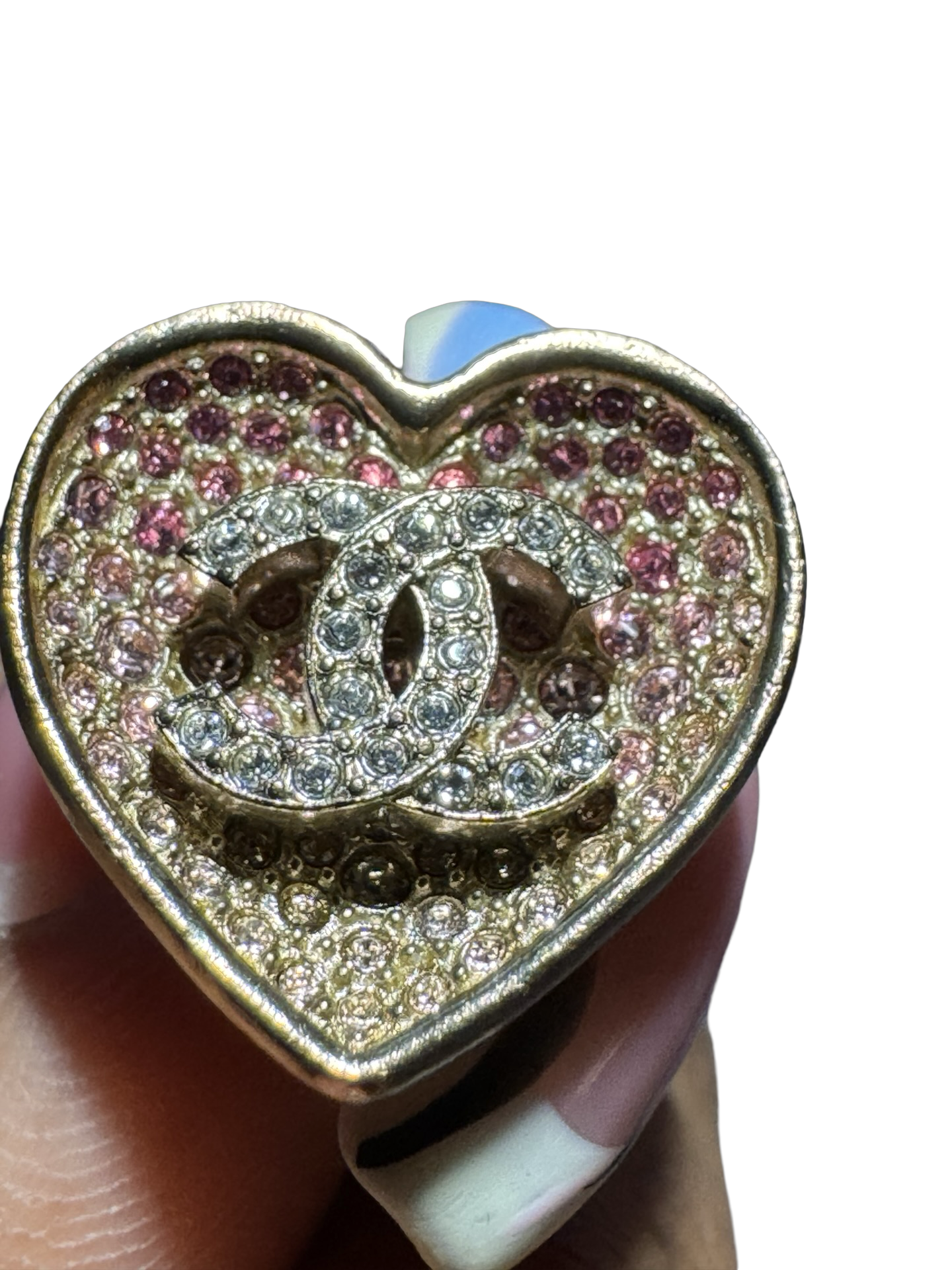 CHANEL 2023 Pink Ombré Heart CC Crystal Earrings (Preloved)