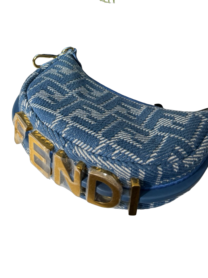 Nano Fendi Fendigraphy Hobo Bag in Denim-Effect Jacquard