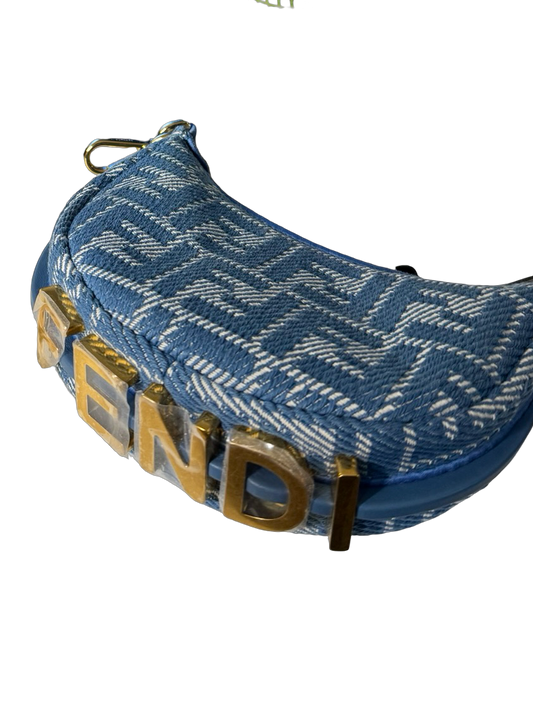 Nano Fendi Fendigraphy Hobo Bag in Denim-Effect Jacquard