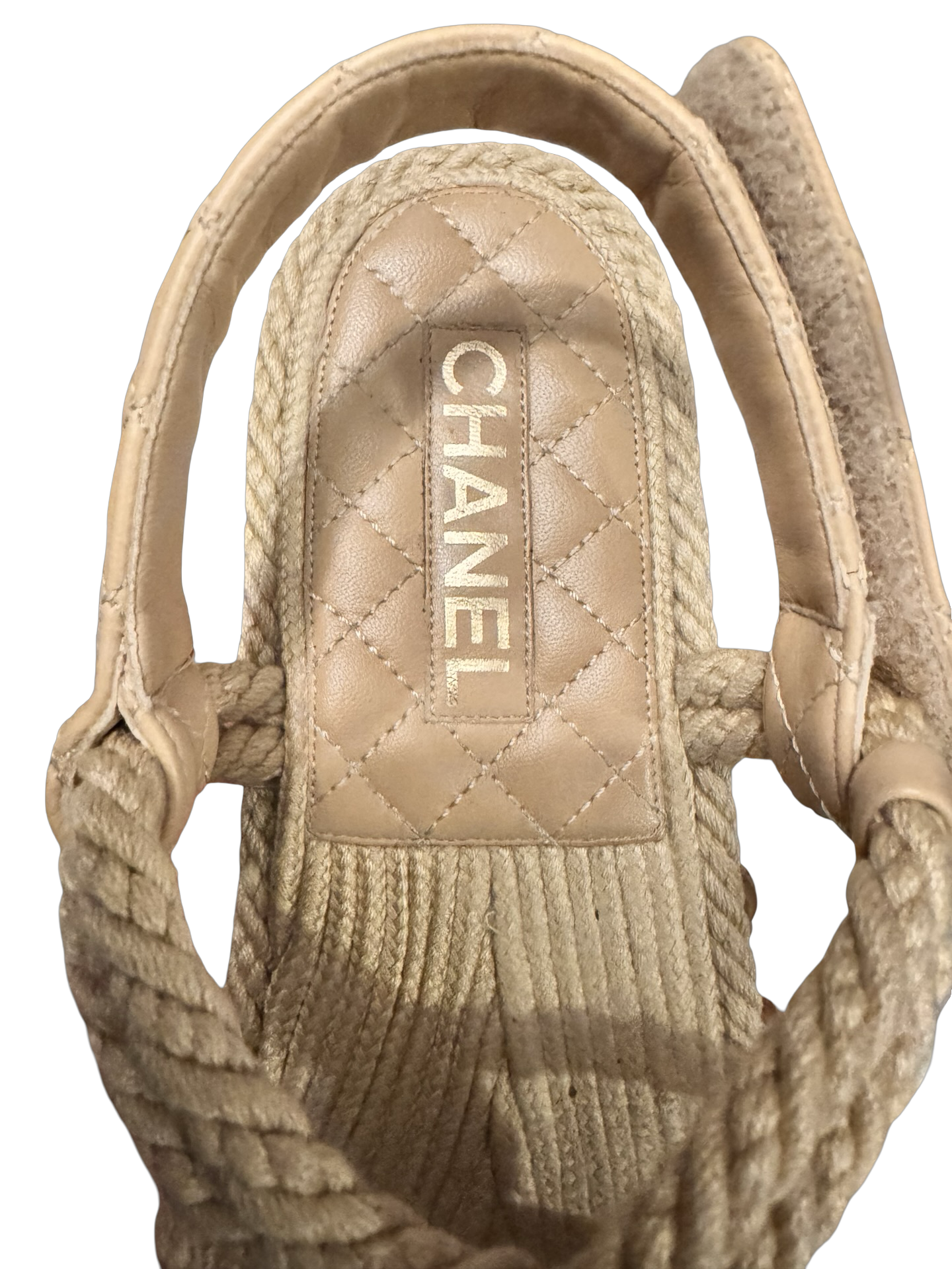 Chanel Cord Lambskin Quilted Logo Sandals in beige Sz41 (Preowned)