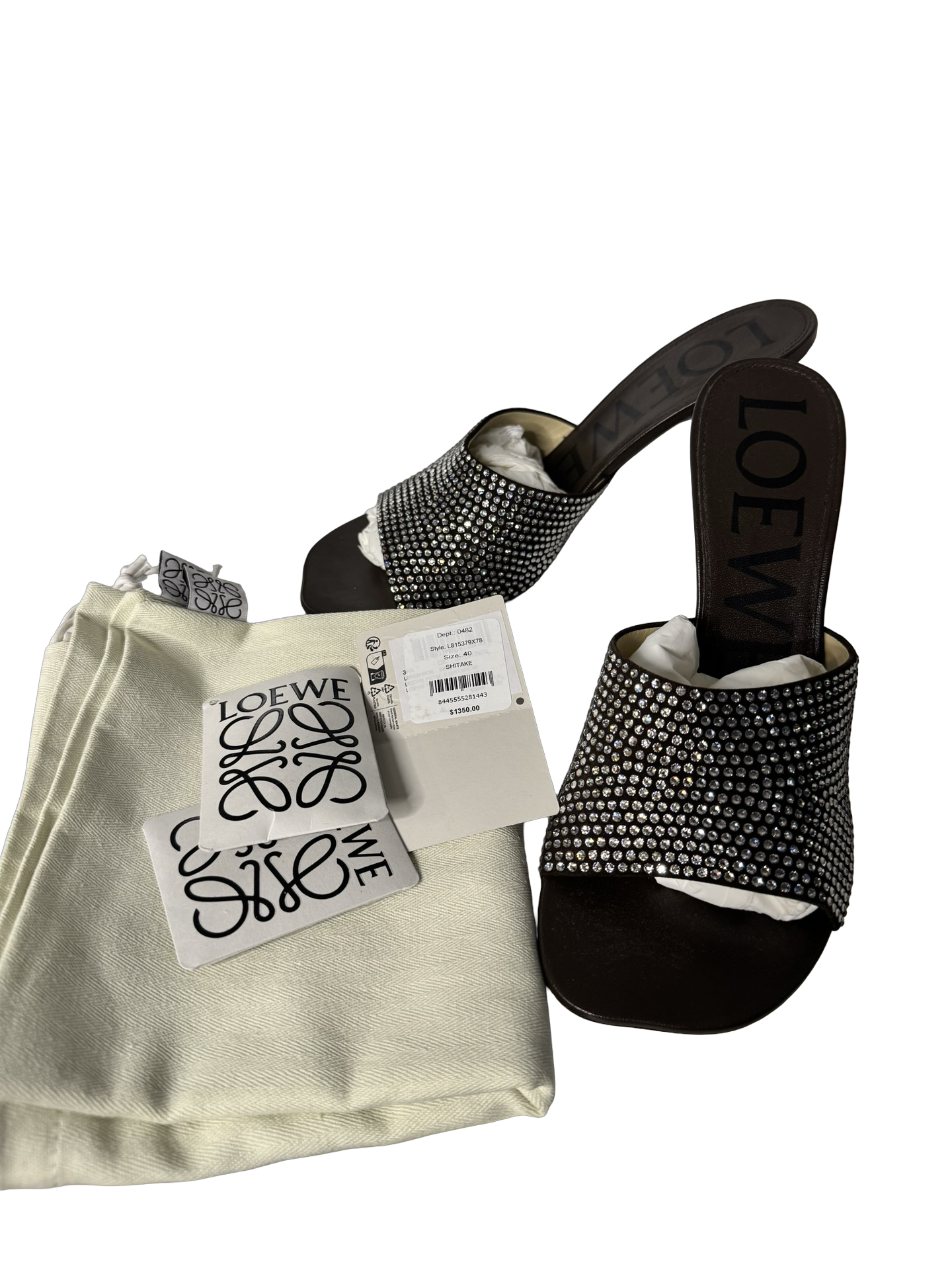 Loewe Petal Crystal Mules – Shiitake (New in Box)
