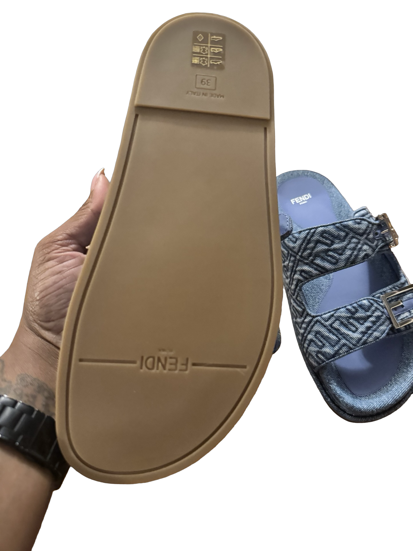Fendi FF Motif Denim Canvas Slide Sandals – Brand New in Box