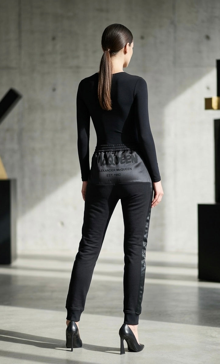 Alexander McQueen Graffiti Satin Trim Joggers