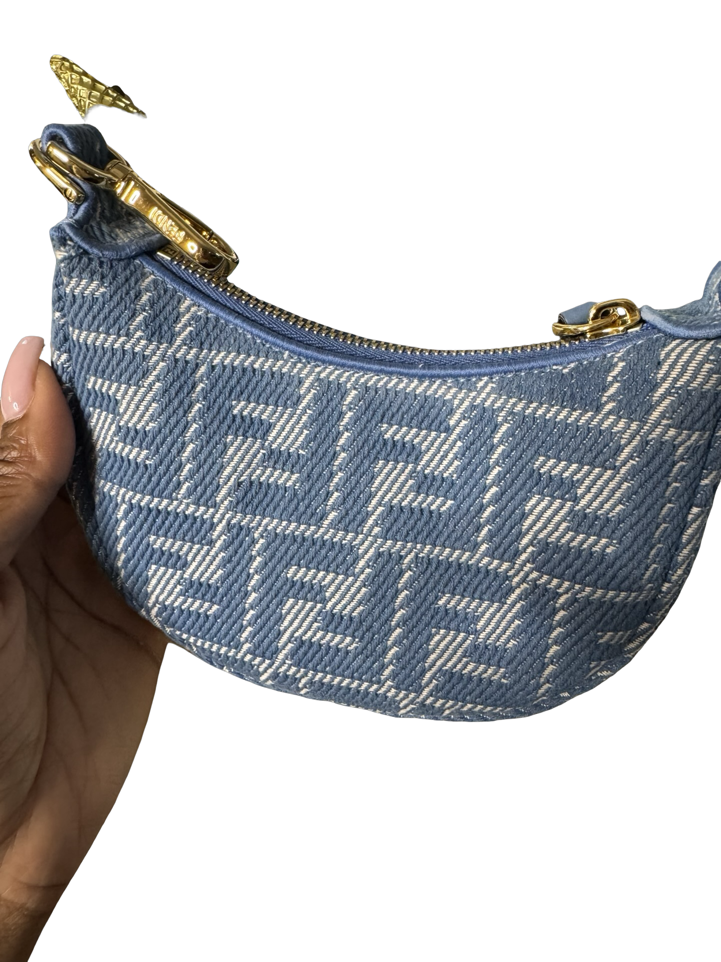 Nano Fendi Fendigraphy Hobo Bag in Denim-Effect Jacquard