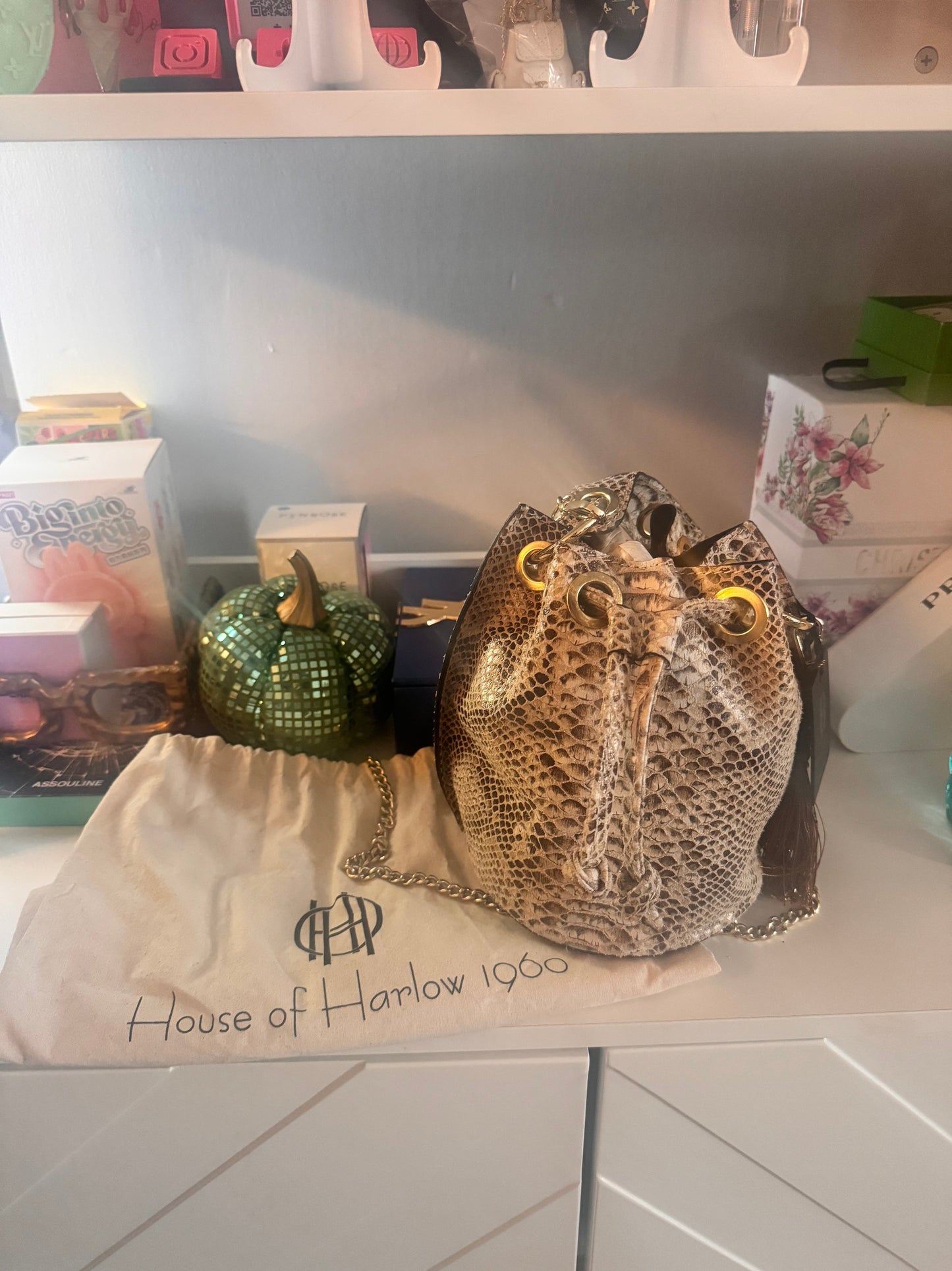 House of Harlow 1960 Snakeskin Print Bucket Bag NWT
