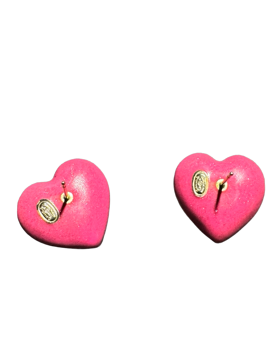 CHANEL 2023 Pink Ombré Heart CC Crystal Earrings (Preloved)