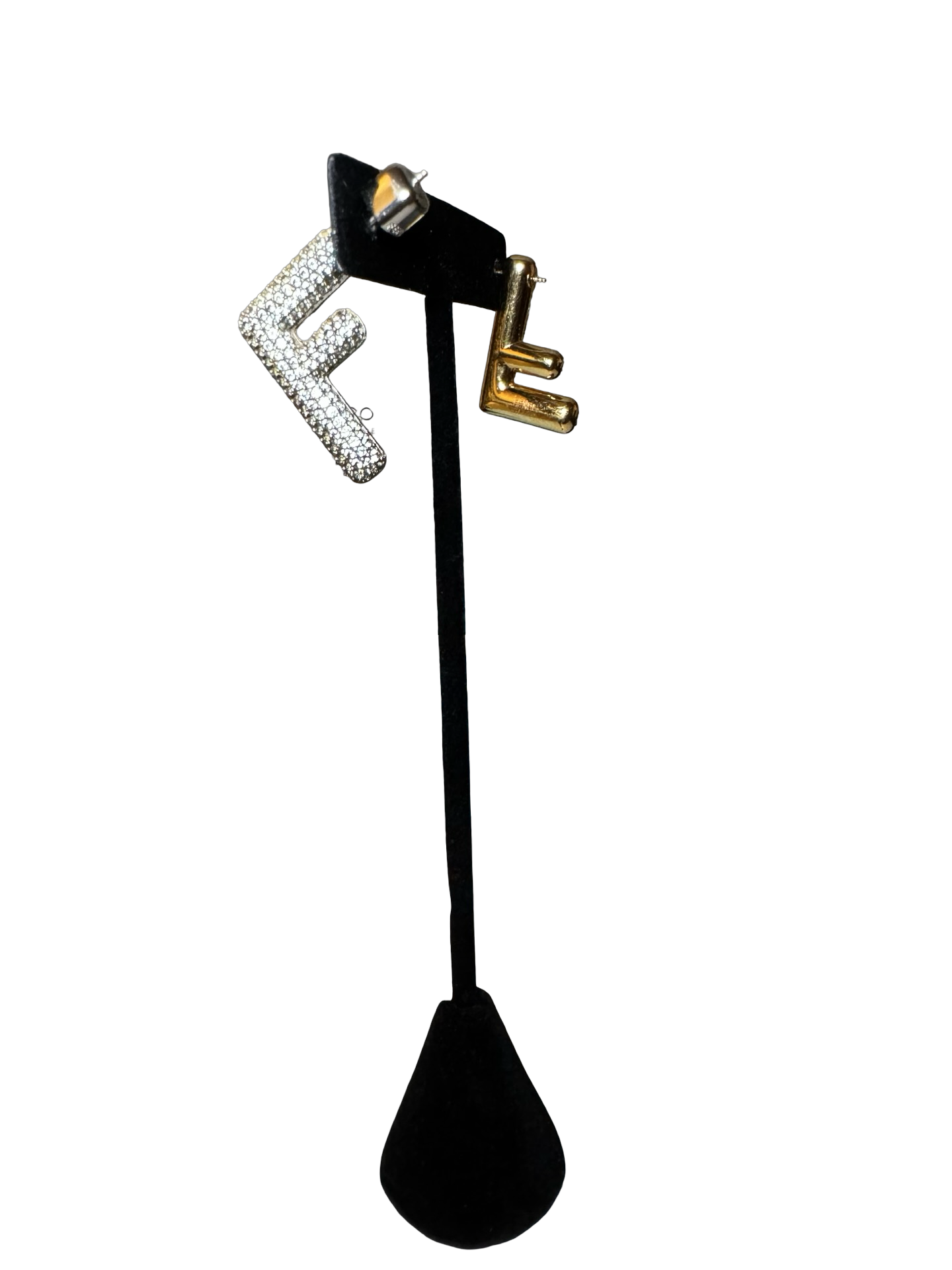 Fendi Crystal FF Logo Stud Earrings - Gold & Silver Mix