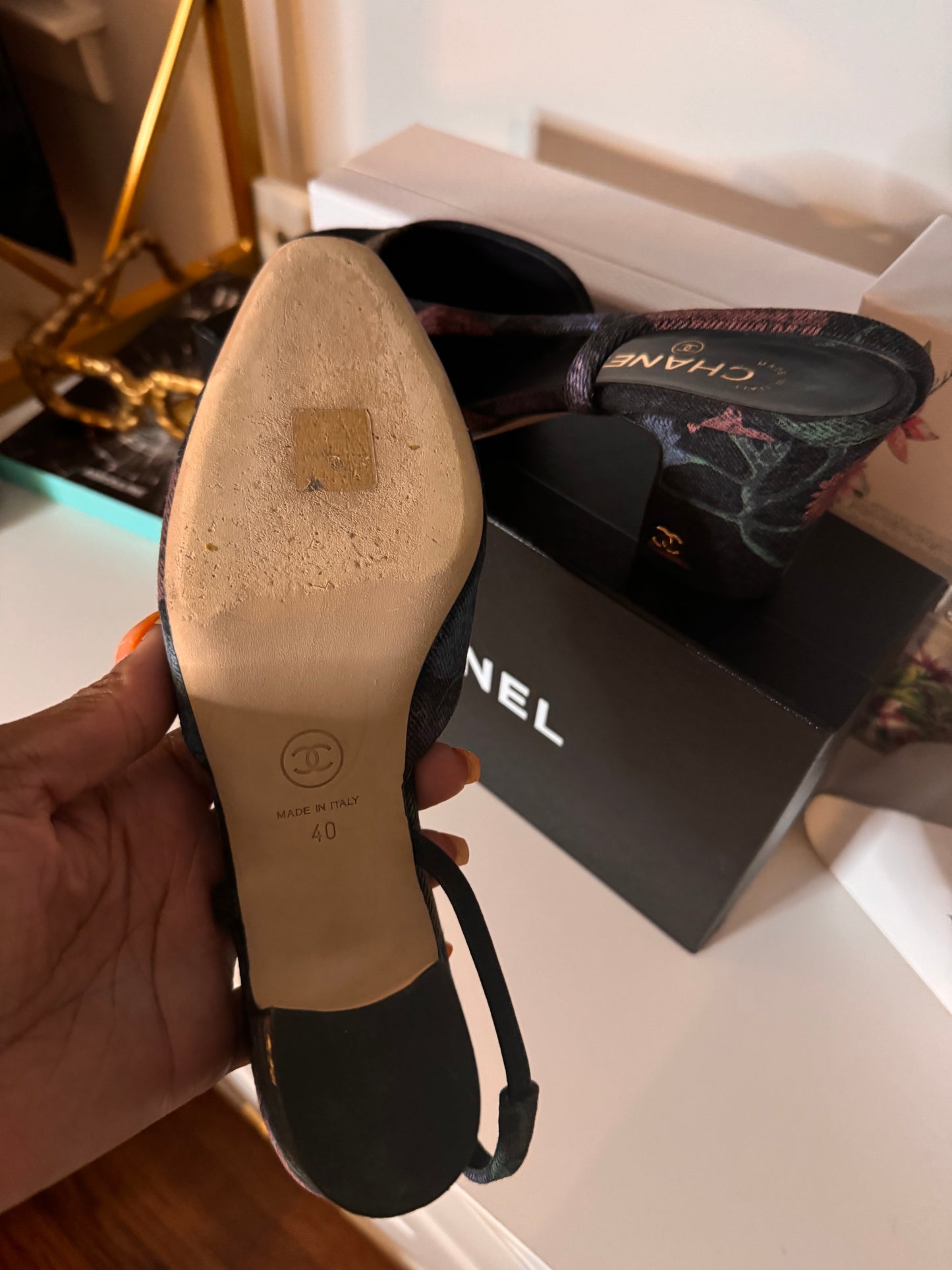 Chanel 21A Grosgrain and Denim Slingback Sz40 (Preloved)