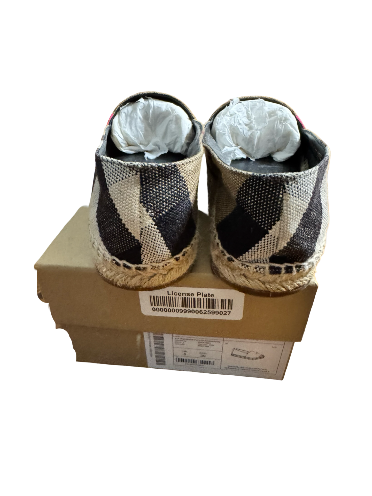 Burberry Neon Pink Tape & House Check Canvas Espadrilles Size 39 W/ Box