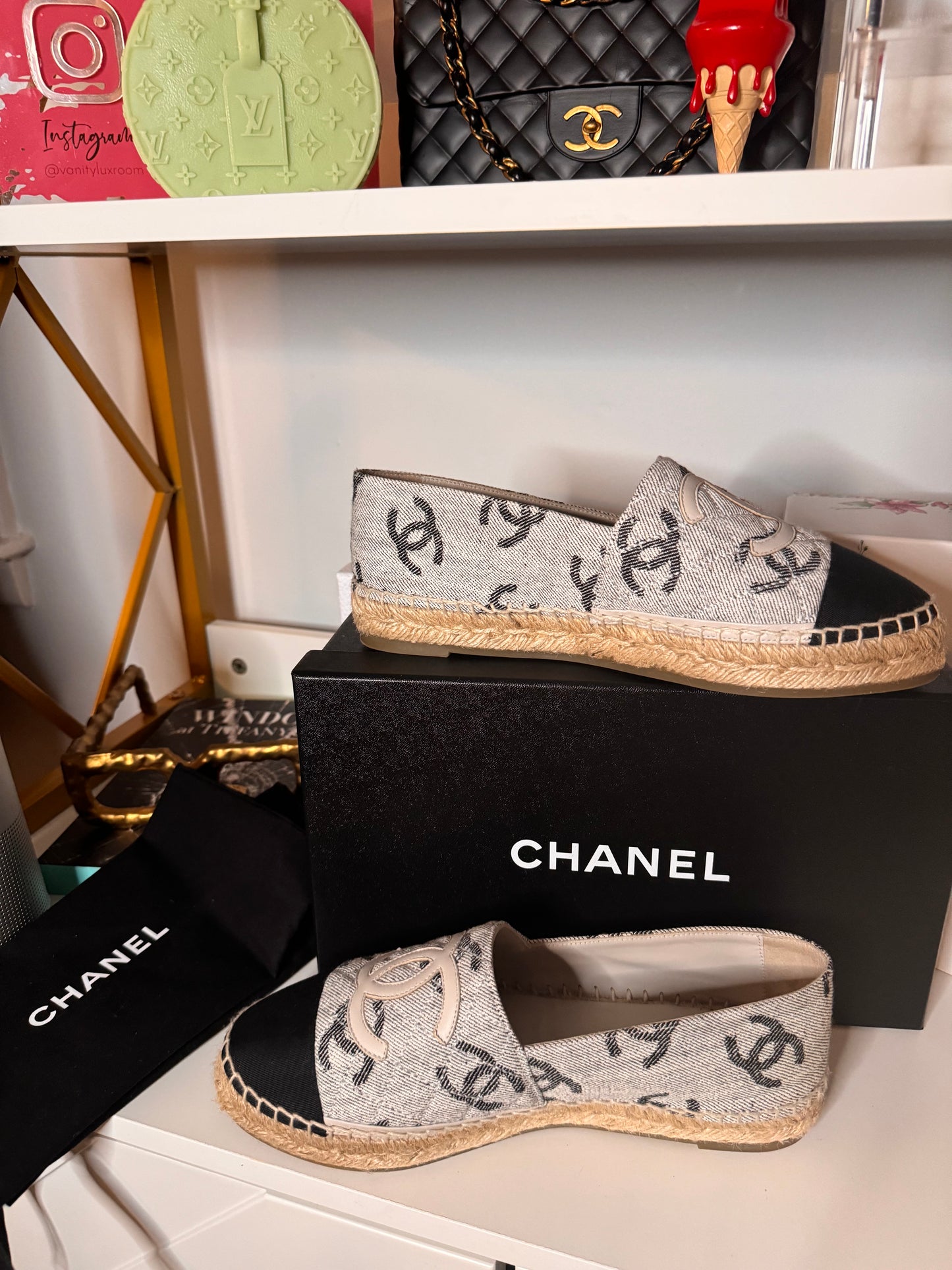 Chanel 22A Cotton Jacquard and Grosgrain Espadrilles SZ39 Preloved