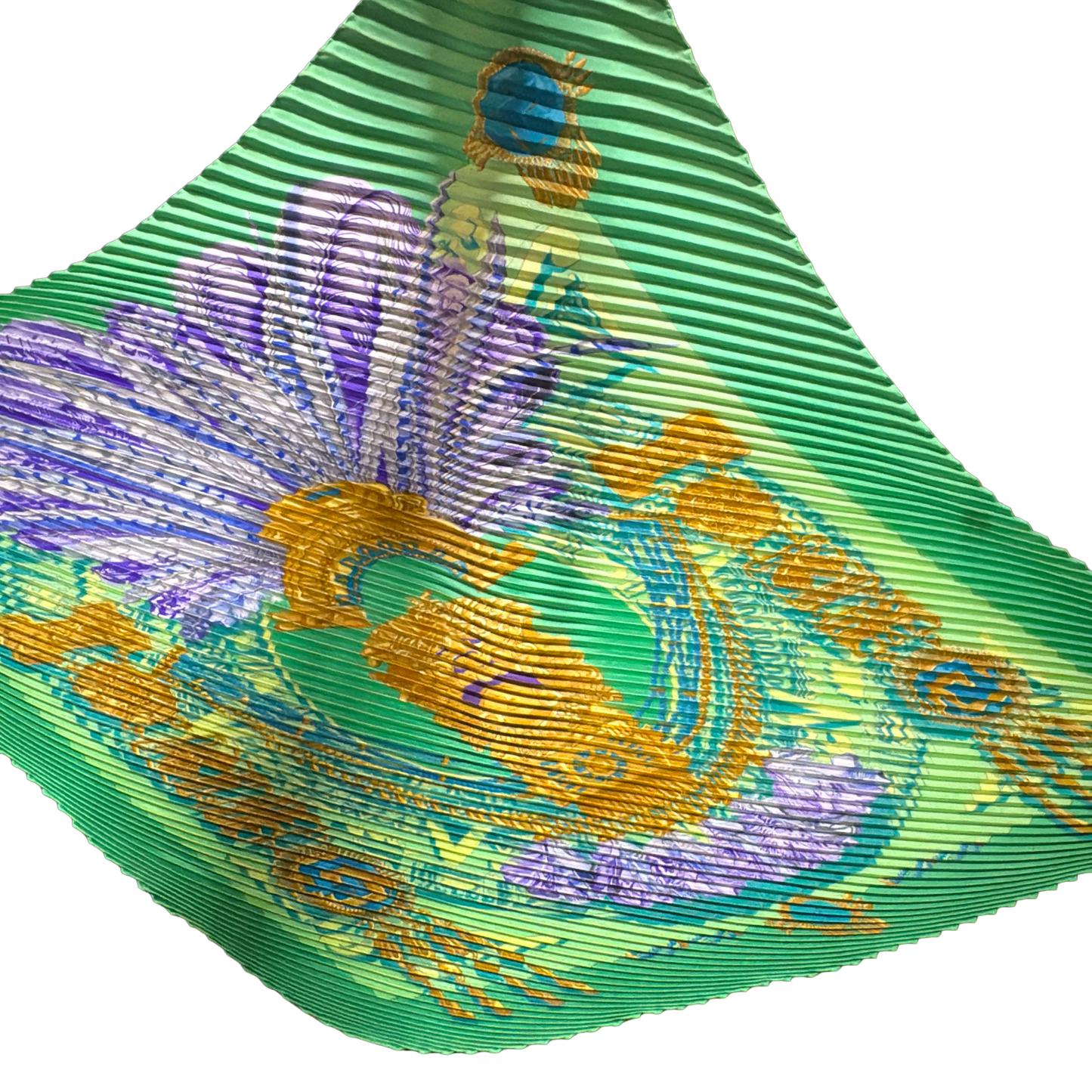 Hermès Plissé Silk Scarf – Emerald Green & Gold Preloved