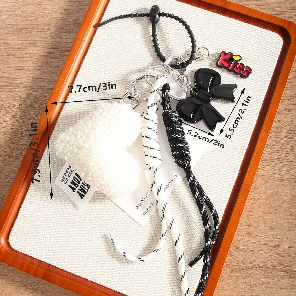 Chic Heart Bow Bag Charm with Braided Strap
